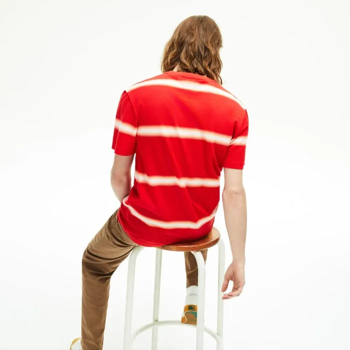 Lacoste Made in France Striped Cotton Piqu Crew Neck Tshirt RedWhite Mens TShirts Near Me
