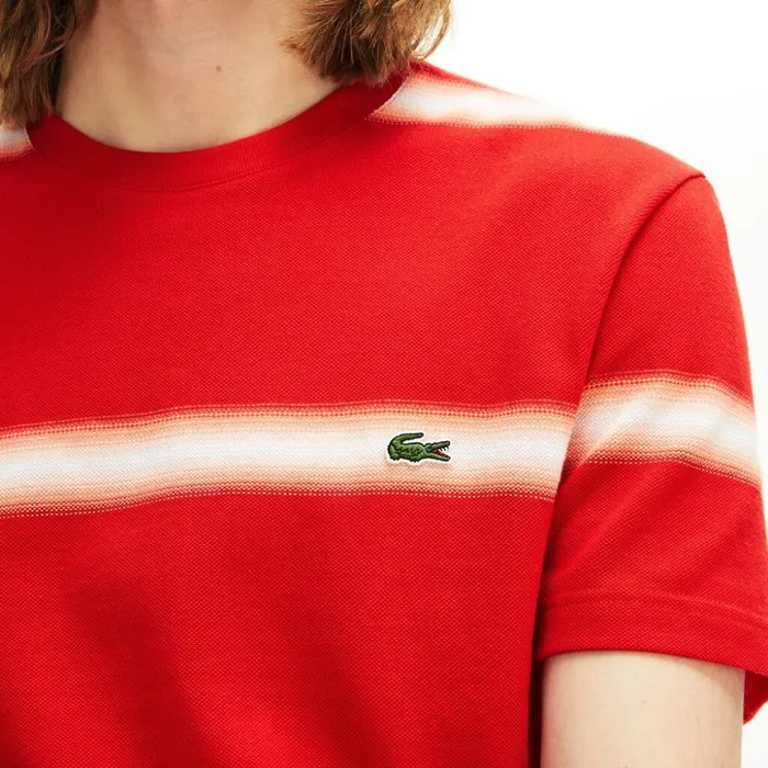 Lacoste Made in France Striped Cotton Piqu Crew Neck Tshirt RedWhite Mens TShirts Near Me