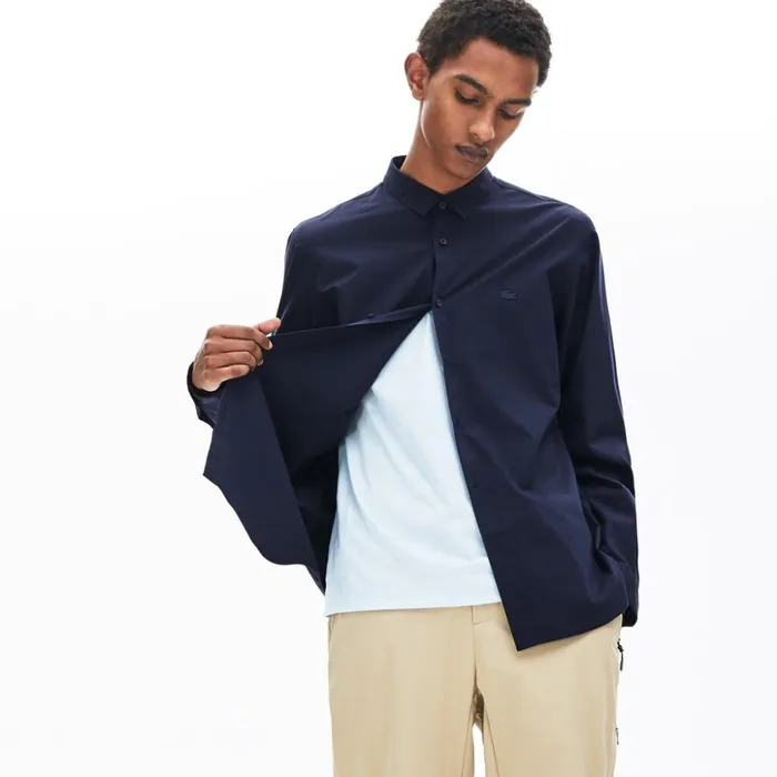 Lacoste Motion Breathable Stretch Cotton Shirt Navy Blue Mens Button Down Shirts For Sale