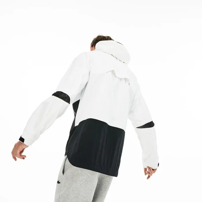 Lacoste Motion Collapsible Colorblock Windbreaker WhiteBlack Mens Jackets and Coats Near Me
