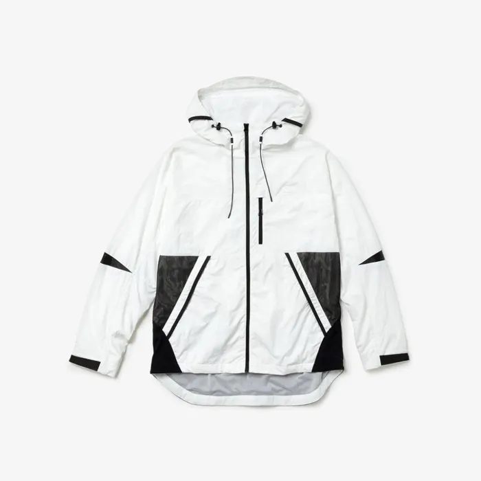 Lacoste Motion Collapsible Colorblock Windbreaker WhiteBlack Mens Jackets and Coats Near Me
