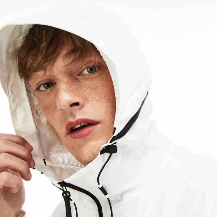 Lacoste Motion Collapsible Colorblock Windbreaker WhiteBlack Mens Jackets and Coats Near Me