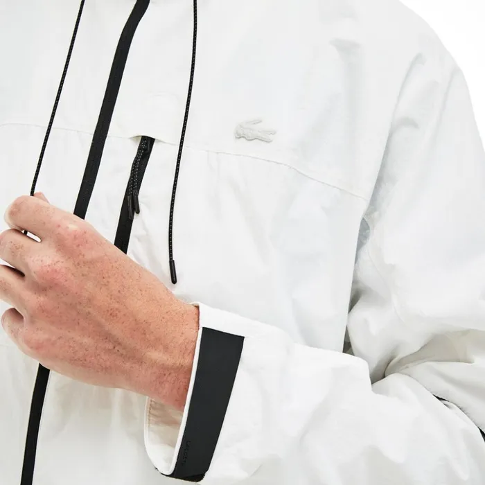 Lacoste Motion Collapsible Colorblock Windbreaker WhiteBlack Mens Jackets and Coats Near Me