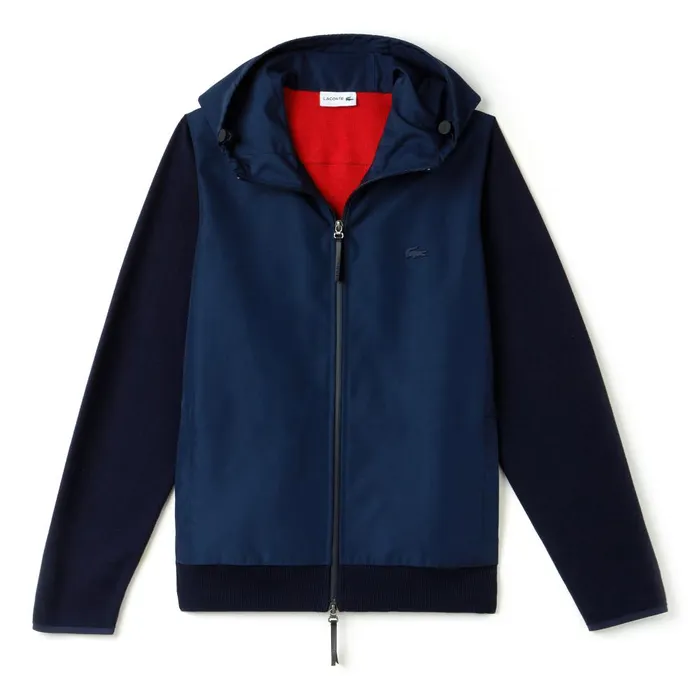 Lacoste Motion Hooded Zippered Jersey Sweater Navy BlueRed Mens Sweaters Gift Ideas