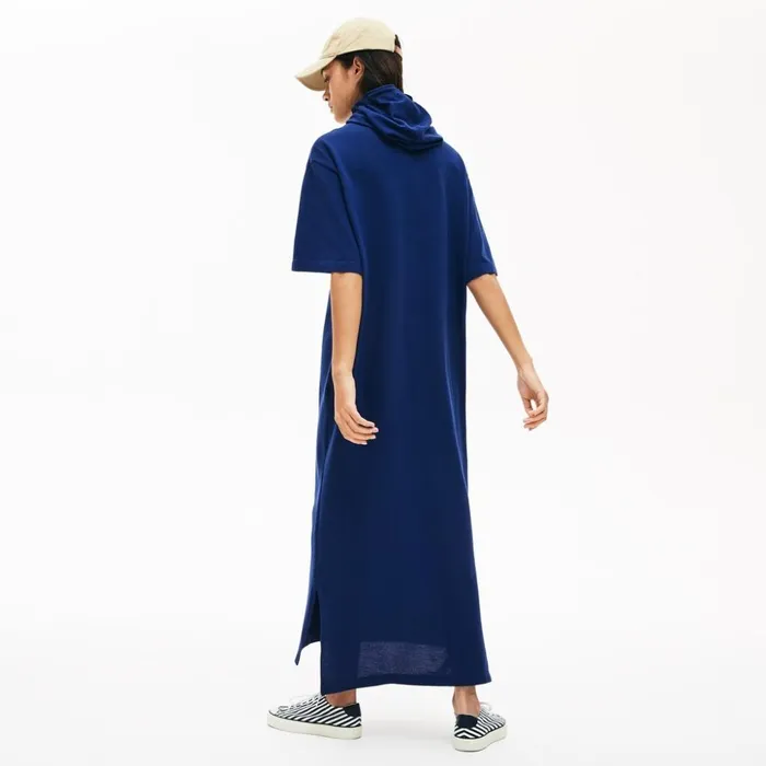 Lacoste Oversized Hooded Organic Cotton Piqu Polo Dress Navy Blue Womens Dresses and Skirts Gift Near Me