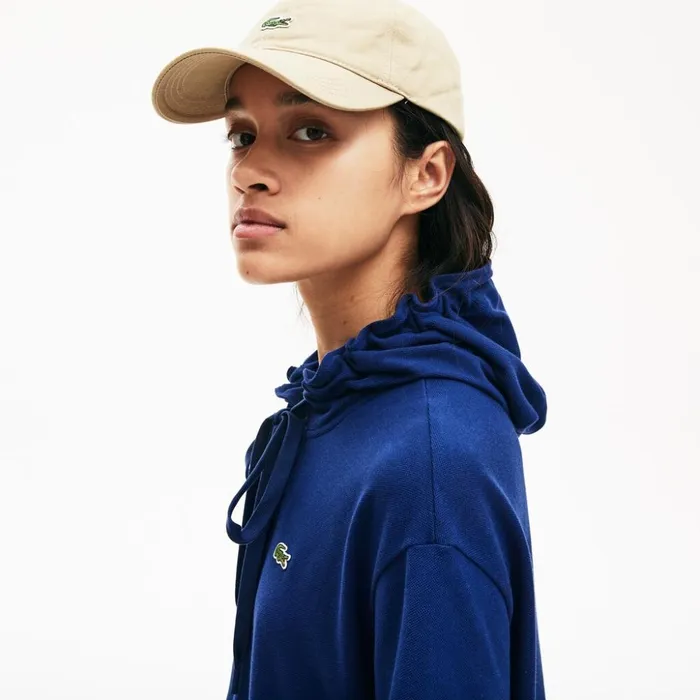 Lacoste Oversized Hooded Organic Cotton Piqu Polo Dress Navy Blue Womens Dresses and Skirts Gift Near Me
