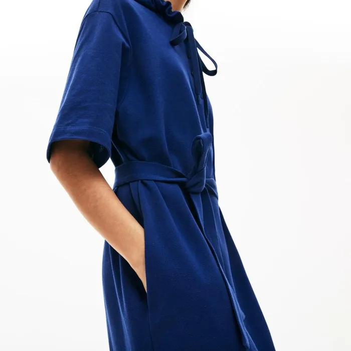 Lacoste Oversized Hooded Organic Cotton Piqu Polo Dress Navy Blue Womens Dresses and Skirts Gift Near Me