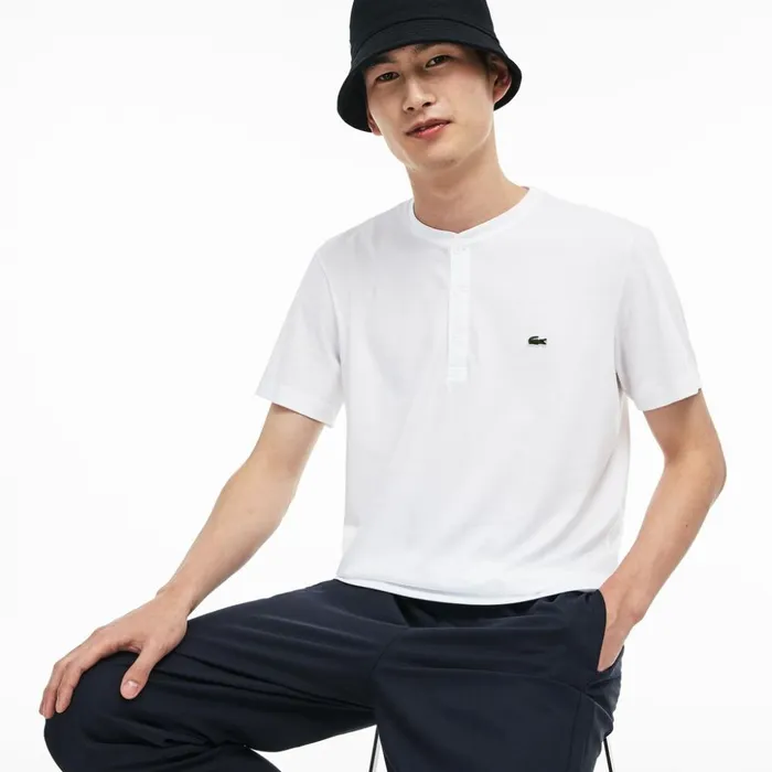 Lacoste Regular Fit Pima Cotton Henley Tshirt White Mens TShirts Casaul