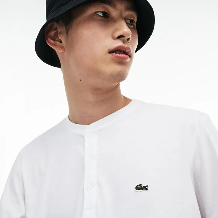 Lacoste Regular Fit Pima Cotton Henley Tshirt White Mens TShirts Casaul
