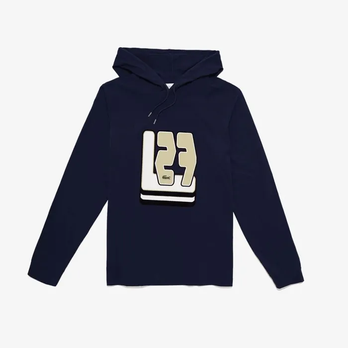 Lacoste Retro L27 Logo Hooded Sweatshirt Navy Blue Mens TShirts Near Me