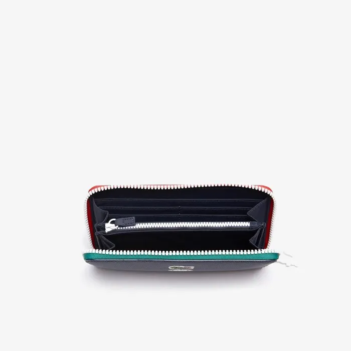 Lacoste Roland Garros Contrast Interior Zippered Wallet Peacoat Verdant Green Mol Womens Small Leather Goods For Sale