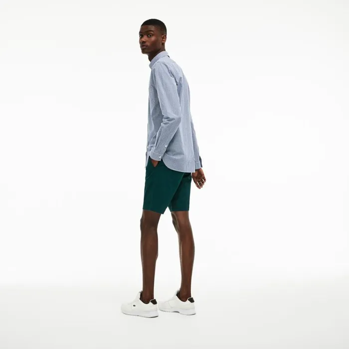 Lacoste Slim Fit Gingham Stretch Cotton Poplin Shirt BlueWhite Mens Button Down Shirts Near Me