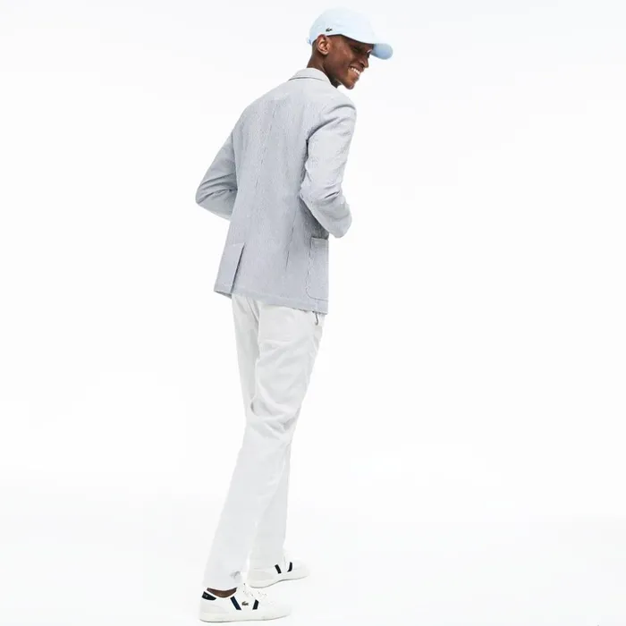 Lacoste Slim Fit Stretch Cotton Blazer Navy BlueWhite Mens Jackets and Coats Gift 4 You