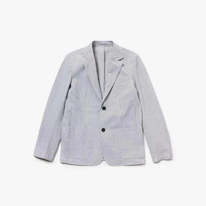 Lacoste Slim Fit Stretch Cotton Blazer Navy BlueWhite Mens Jackets and Coats Gift 4 You