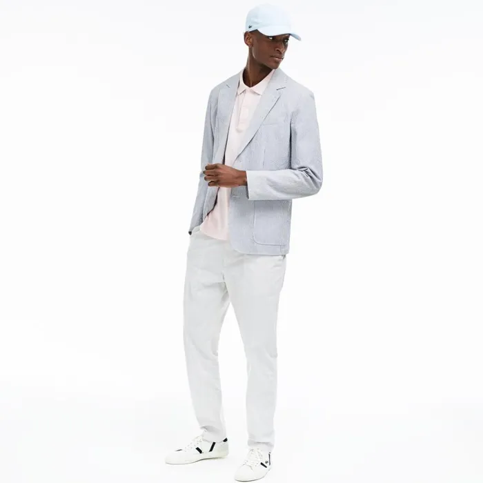 Lacoste Slim Fit Stretch Cotton Blazer Navy BlueWhite Mens Jackets and Coats Gift 4 You