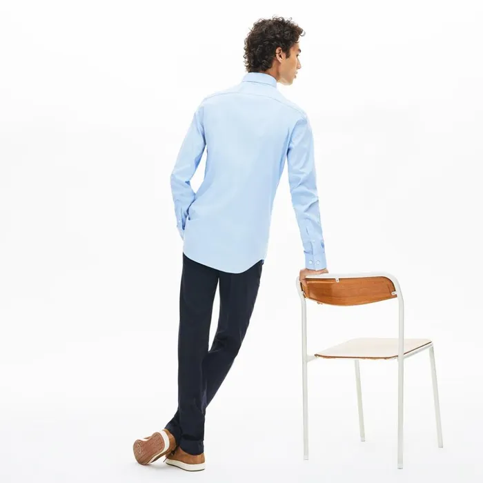 Lacoste SlimFit Stretch Cotton Poplin Shirt Light Blue Mens Button Down Shirts On Sale
