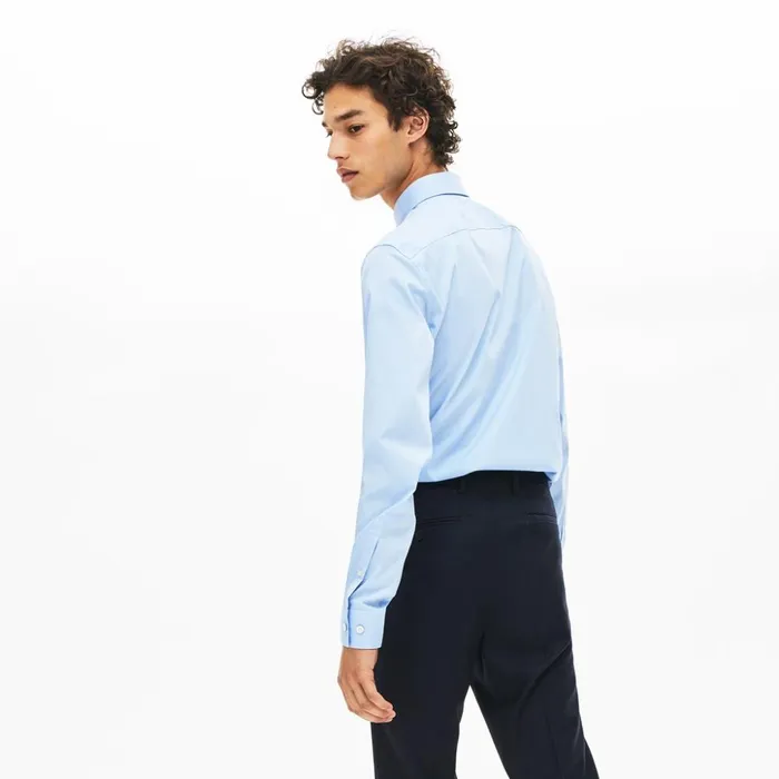 Lacoste SlimFit Stretch Cotton Poplin Shirt Light Blue Mens Button Down Shirts On Sale