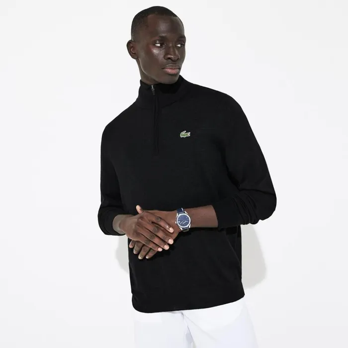 Lacoste SPORT BreathableKnit ZipUp Golf Sweater Black Mens Sweaters On Sale