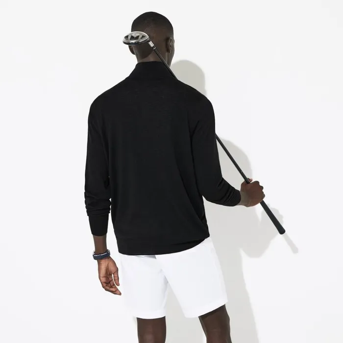 Lacoste SPORT BreathableKnit ZipUp Golf Sweater Black Mens Sweaters On Sale