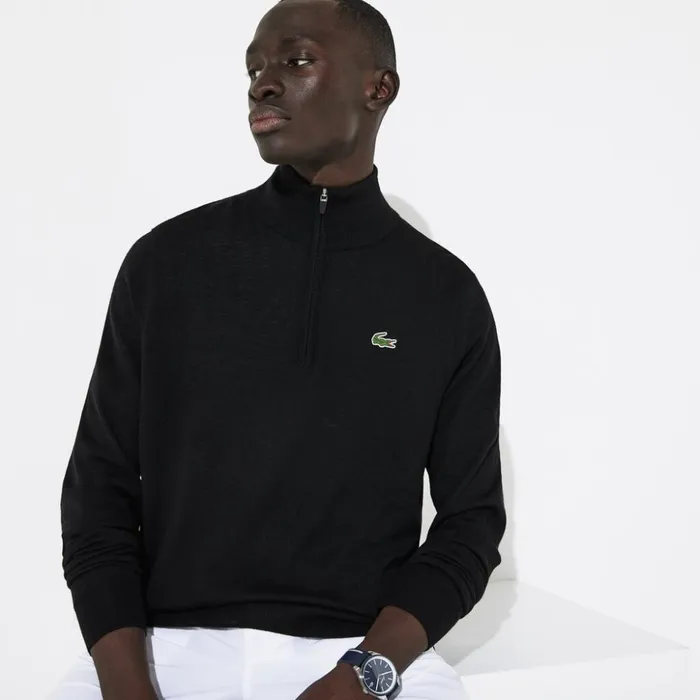 Lacoste SPORT BreathableKnit ZipUp Golf Sweater Black Mens Sweaters On Sale