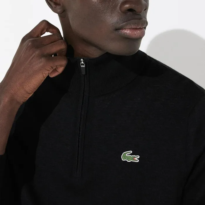 Lacoste SPORT BreathableKnit ZipUp Golf Sweater Black Mens Sweaters On Sale
