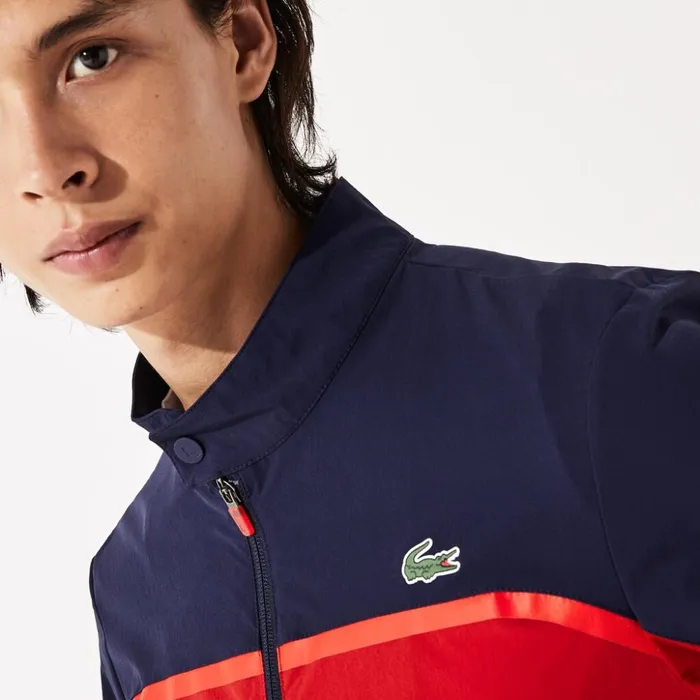 Lacoste SPORT ColorBlocked Lightweight Stretch Zip Jacket RedNavy BlueRed Mens Jackets and Coats On Sale
