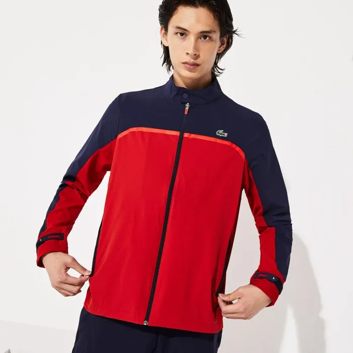 Lacoste SPORT ColorBlocked Lightweight Stretch Zip Jacket RedNavy BlueRed Mens Jackets and Coats On Sale