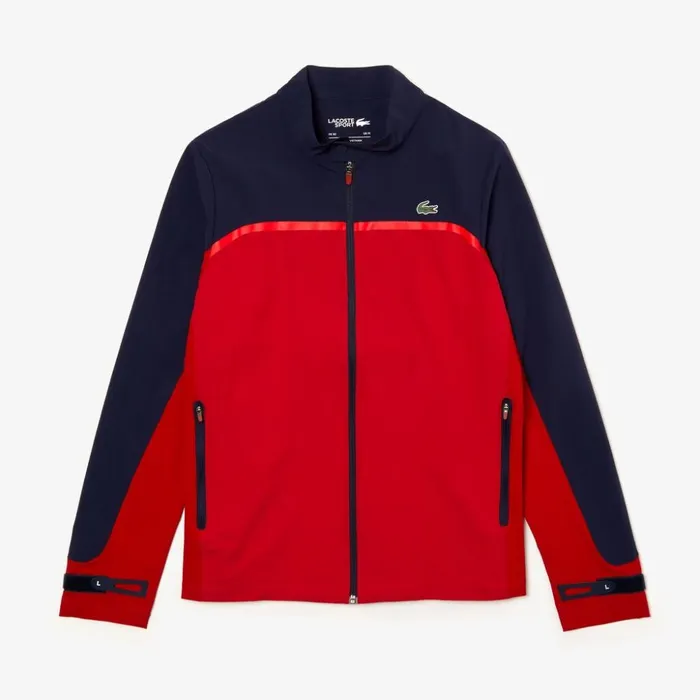 Lacoste SPORT ColorBlocked Lightweight Stretch Zip Jacket RedNavy BlueRed Mens Jackets and Coats On Sale