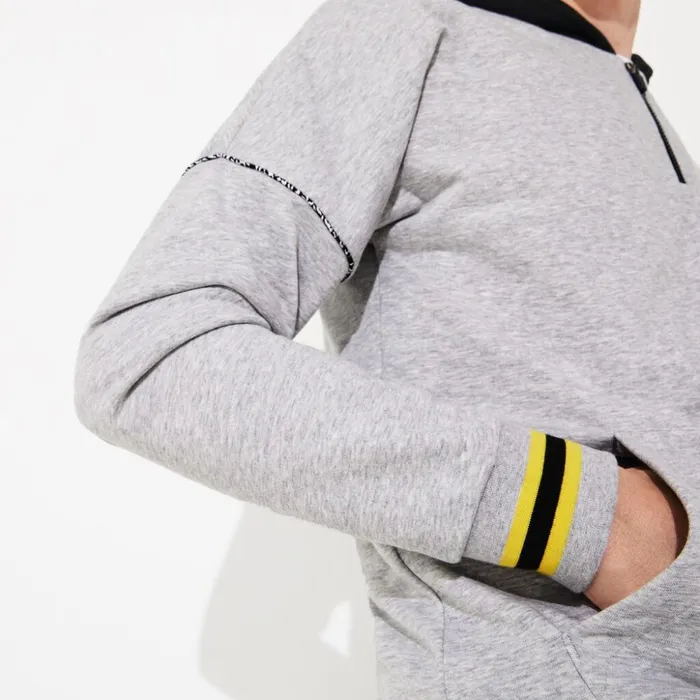 Lacoste SPORT ContrastHood Fleece Sweatshirt Grey ChineBlackYellowWhite Mens Sweatshirts On Sale