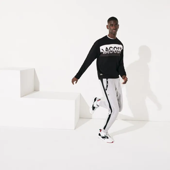 Lacoste SPORT Graphic Print Fleece Sweatshirt BlackWhite Mens Sweatshirts Christmas