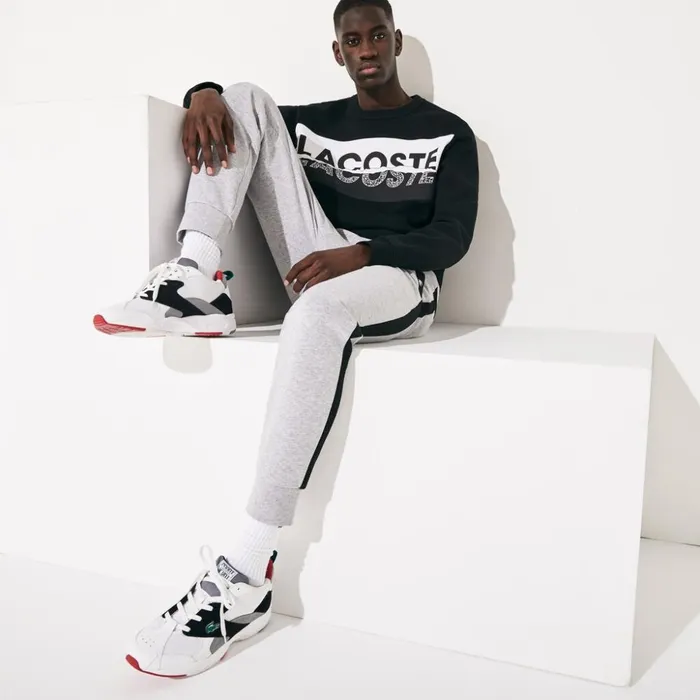 Lacoste SPORT Graphic Print Fleece Sweatshirt BlackWhite Mens Sweatshirts Christmas