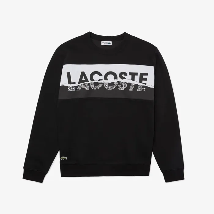 Lacoste SPORT Graphic Print Fleece Sweatshirt BlackWhite Mens Sweatshirts Christmas
