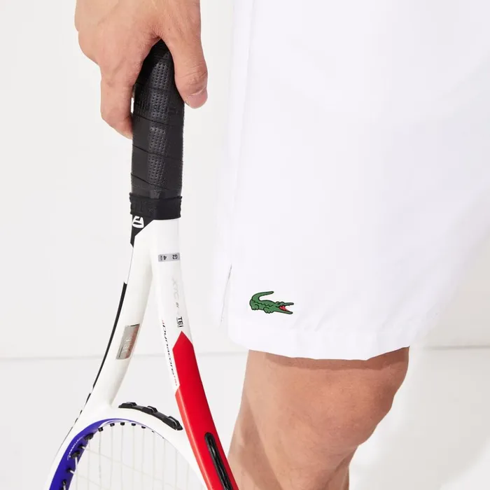 Lacoste SPORT MeshPanel Tennis Shorts WhiteFlashy Yellow Mens Pants and Shorts Cheap On Sale