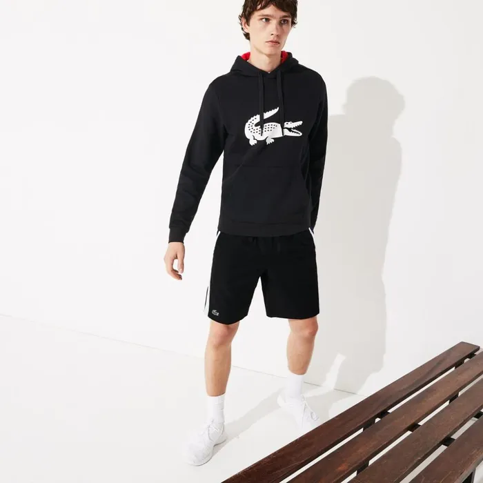 Lacoste SPORT Oversize Croc Fleece Hoodie BlackRedWhite Mens Sweatshirts Cheap On Sale