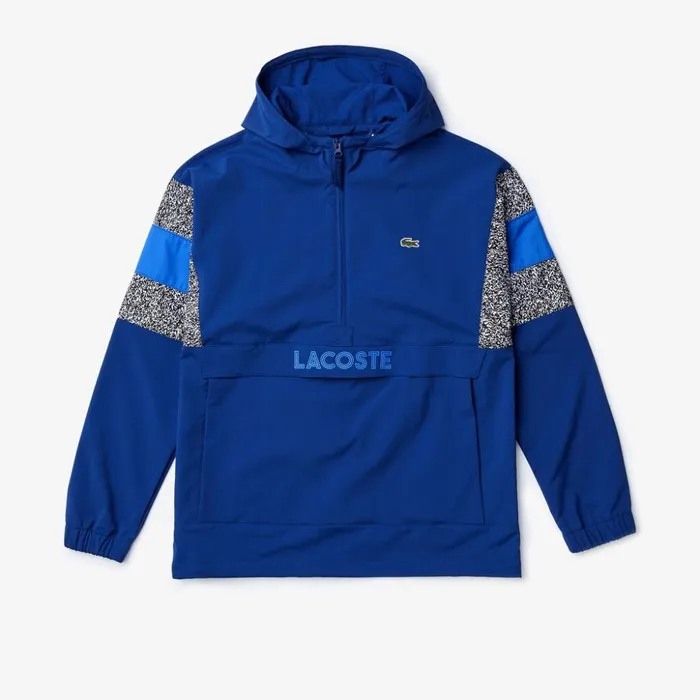 Lacoste SPORT PrintBlocked Performance Windbreaker Navy BlueBlackWhiteBlue Mens Jackets and Coats Near Me