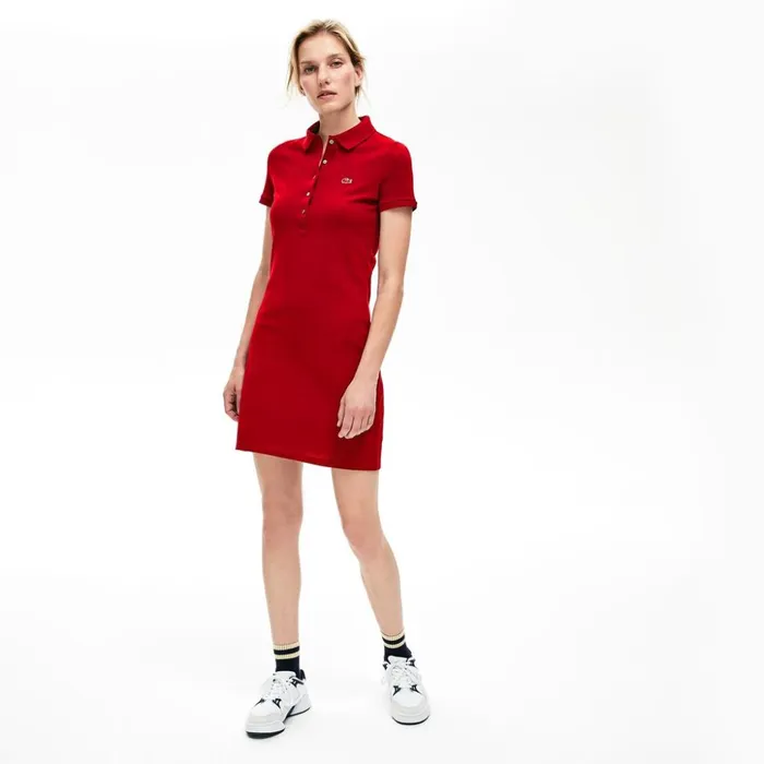 Lacoste Stretch Cotton Mini Piqu Polo Dress Bordeaux Womens Dresses and Skirts For Sale