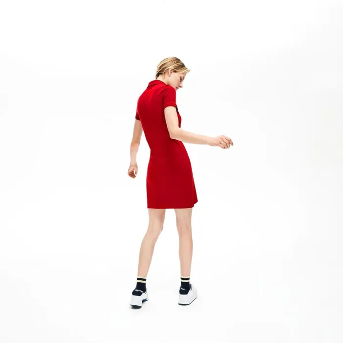 Lacoste Stretch Cotton Mini Piqu Polo Dress Bordeaux Womens Dresses and Skirts For Sale