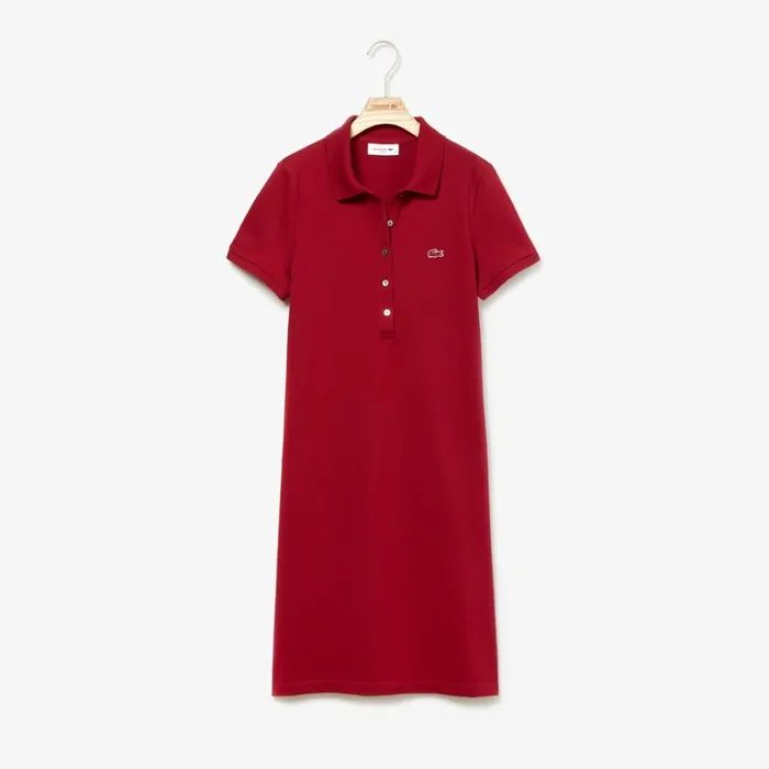 Lacoste Stretch Cotton Mini Piqu Polo Dress Bordeaux Womens Dresses and Skirts For Sale