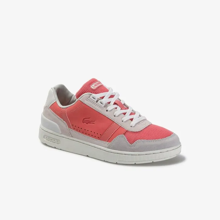 Lacoste TClip Leather and Suede Sneakers Off WhtPnk Womens Sneakers Casaul