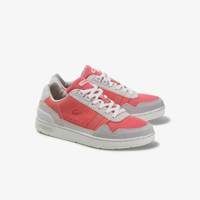 Lacoste TClip Leather and Suede Sneakers Off WhtPnk Womens Sneakers Casaul