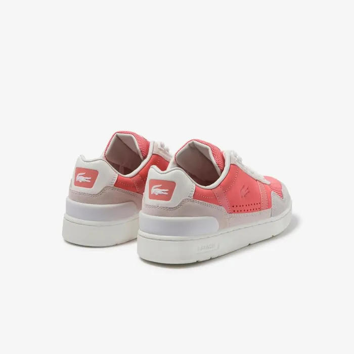 Lacoste TClip Leather and Suede Sneakers Off WhtPnk Womens Sneakers Casaul