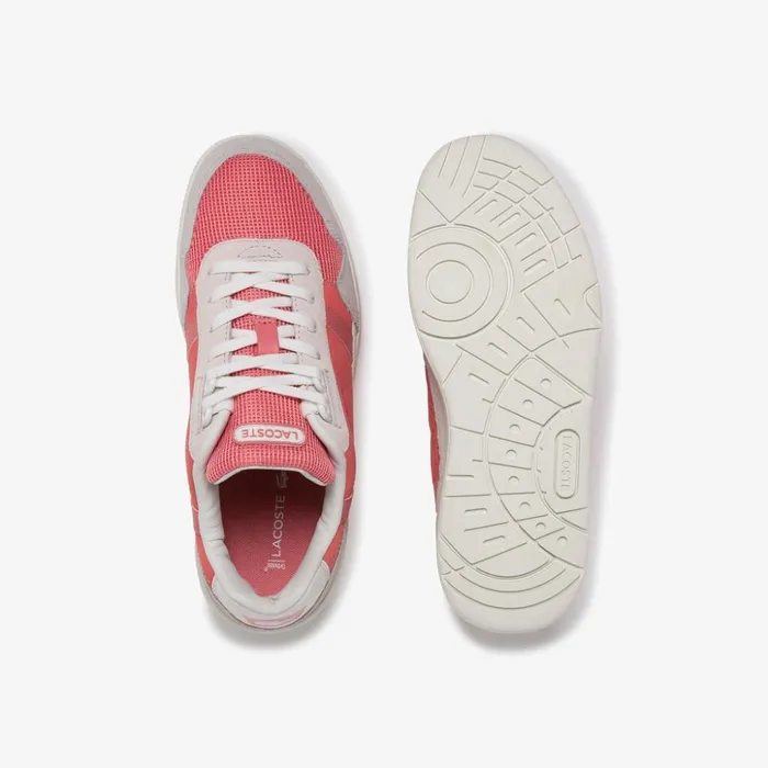 Lacoste TClip Leather and Suede Sneakers Off WhtPnk Womens Sneakers Casaul