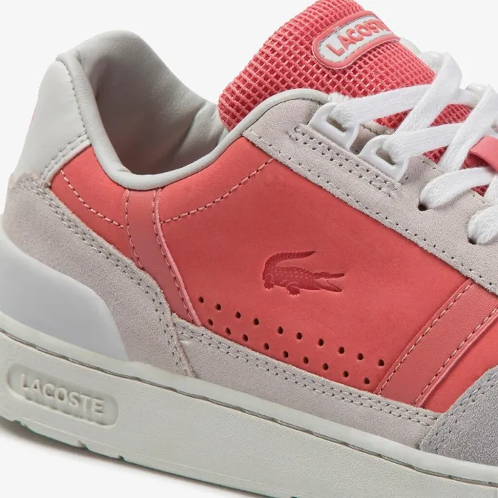 Lacoste TClip Leather and Suede Sneakers Off WhtPnk Womens Sneakers Casaul