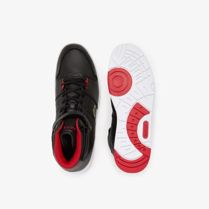 Lacoste Tramline Mid Leather Sneakers BlackRed Mens Sneakers Cheap On Sale