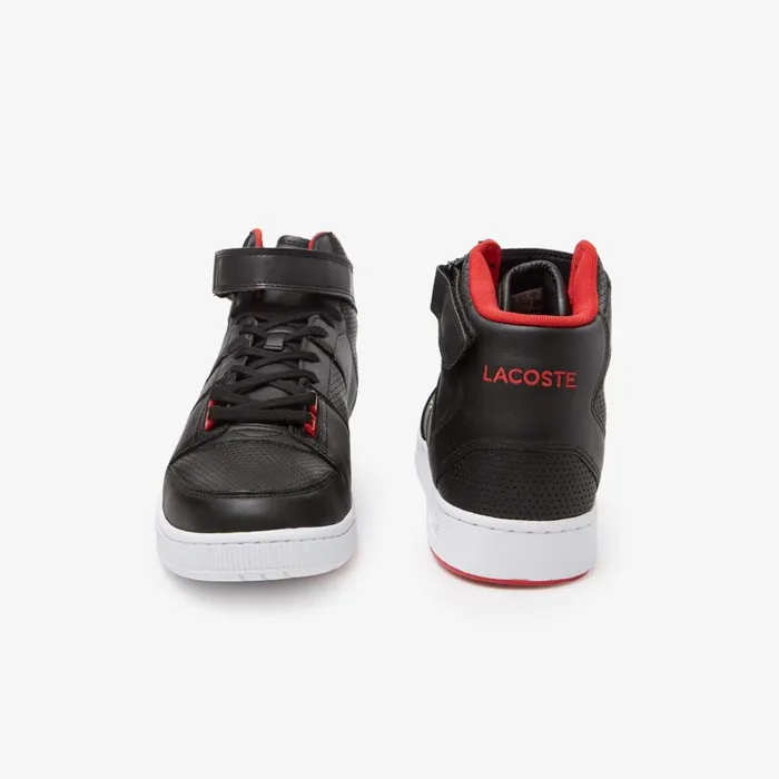 Lacoste Tramline Mid Leather Sneakers BlackRed Mens Sneakers Cheap On Sale