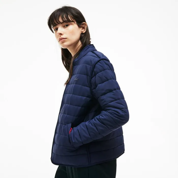 Lacoste Zippered Quilted Soft Taffeta Jacket Navy Blue Womens Jackets and Coats Cheap On Sale