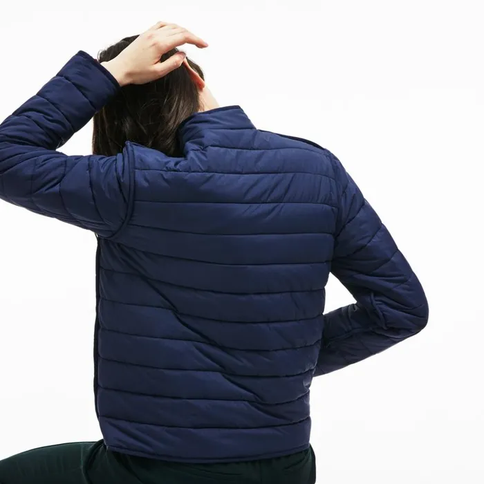 Lacoste Zippered Quilted Soft Taffeta Jacket Navy Blue Womens Jackets and Coats Cheap On Sale