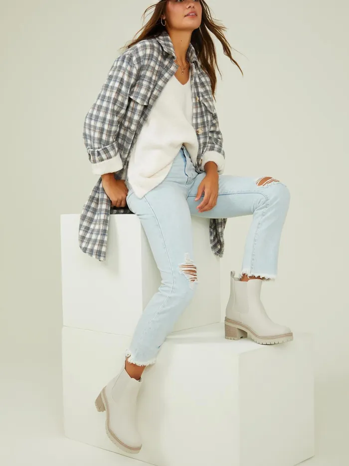 Laney Long Plaid Shacket Grey Women Altar039d State Jackets