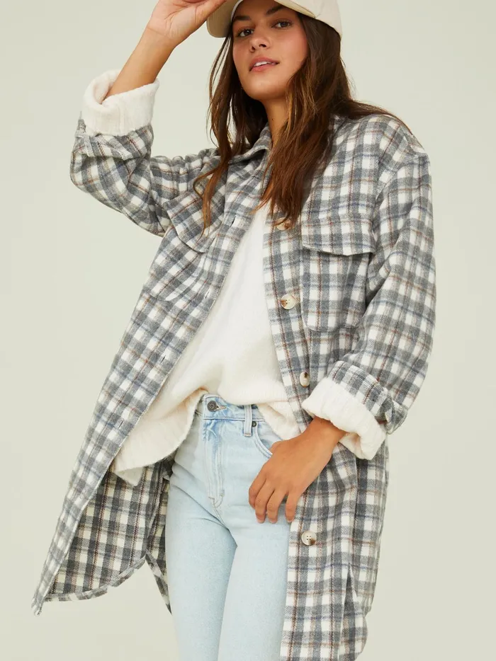 Laney Long Plaid Shacket Grey Women Altar039d State Jackets