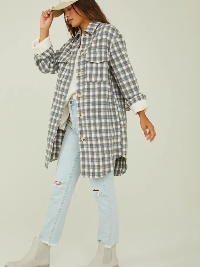 Laney Long Plaid Shacket Grey Women Altar039d State Jackets